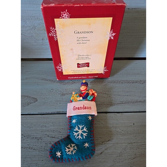 Hallmark Grandson Stocking Keepsake Ornament Dated 2005 A Grandson Is Cheer Vtg - Picture 4 of 9